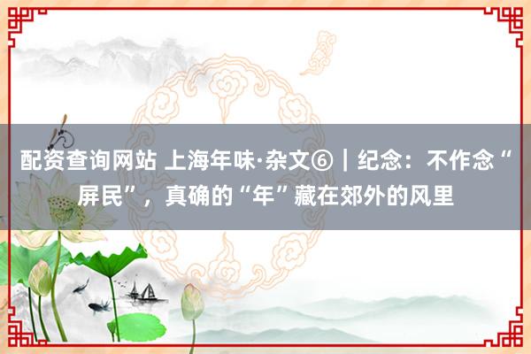 配资查询网站 上海年味·杂文⑥｜纪念：不作念“屏民”，真确的“年”藏在郊外的风里