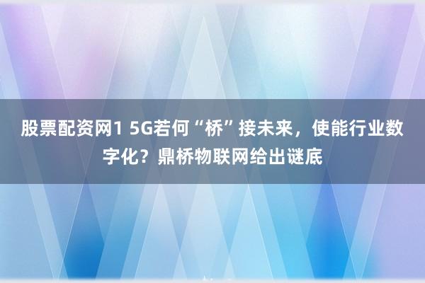 股票配资网1 5G若何“桥”接未来，使能行业数字化？鼎桥物联网给出谜底