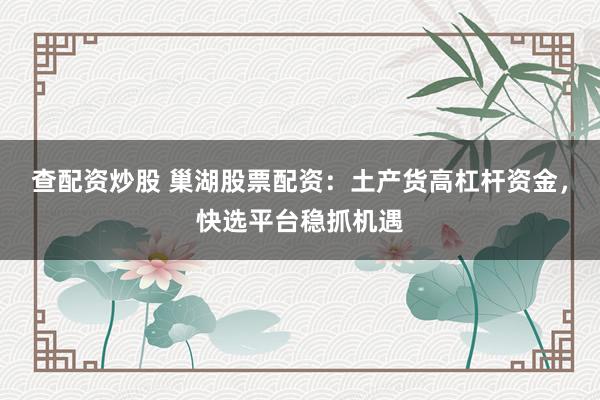 查配资炒股 巢湖股票配资：土产货高杠杆资金，快选平台稳抓机遇